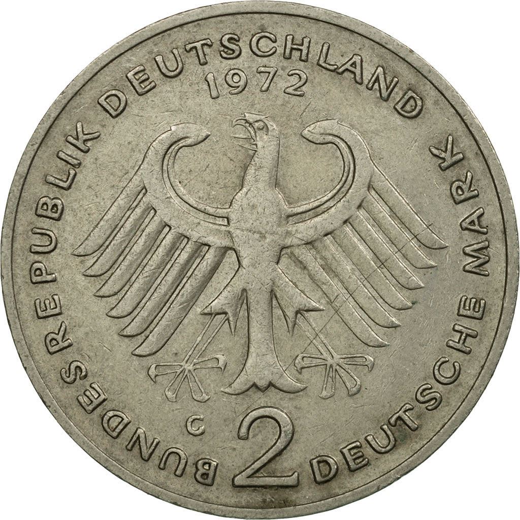 West German 2 Deutsche Mark Coin | Konrad Adenauer | KM124 | 1969 - 1987