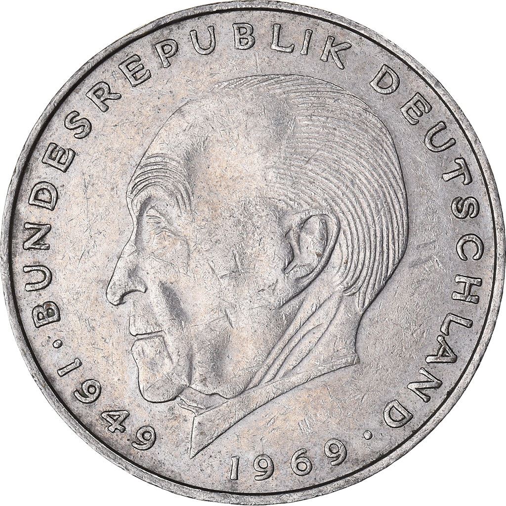 West German 2 Deutsche Mark Coin | Konrad Adenauer | KM124 | 1969 - 1987