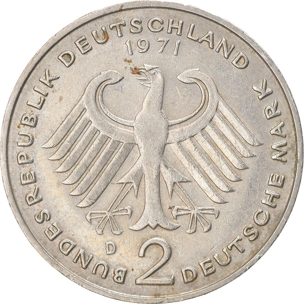 West German 2 Deutsche Mark Coin | Konrad Adenauer | KM124 | 1969 - 1987