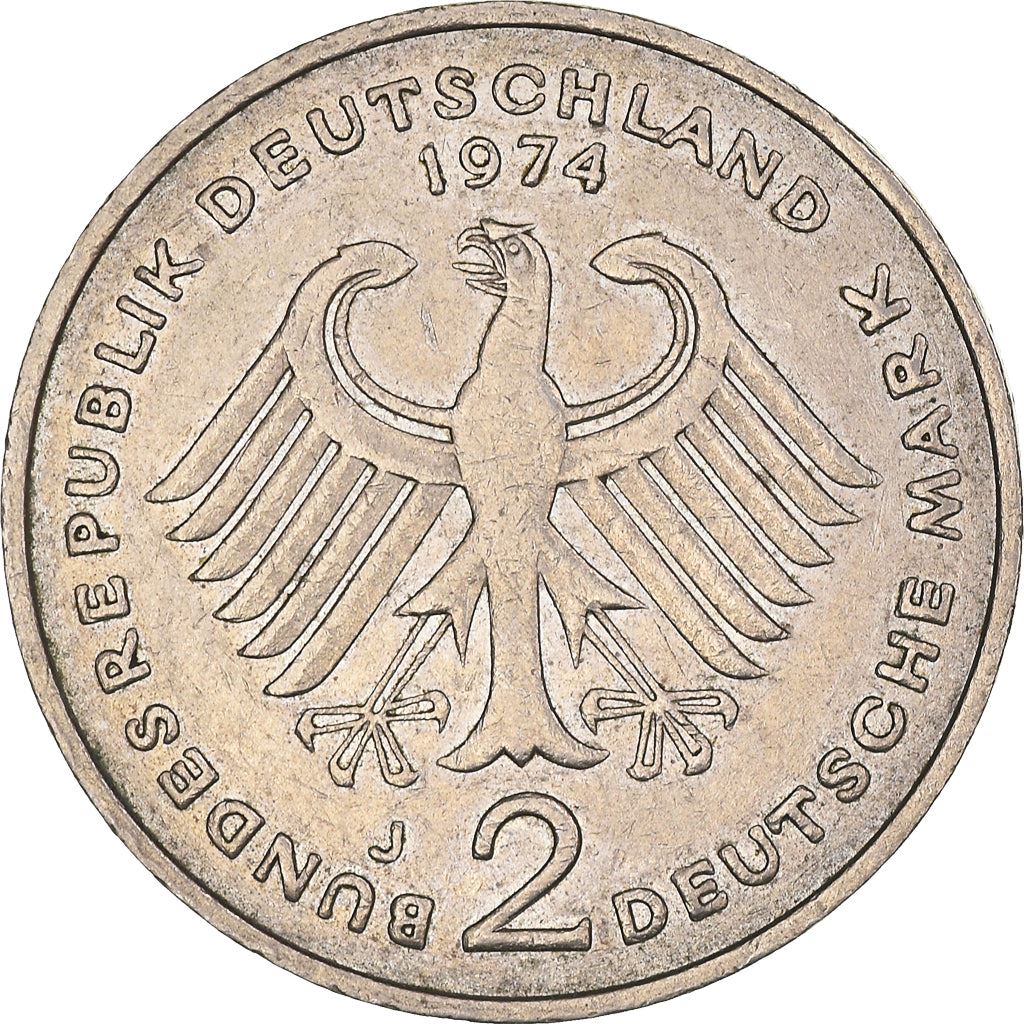 West German 2 Deutsche Mark Coin | Konrad Adenauer | KM124 | 1969 - 1987