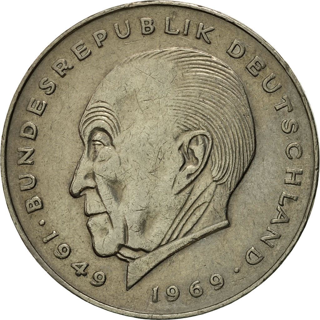 West German 2 Deutsche Mark Coin | Konrad Adenauer | KM124 | 1969 - 1987