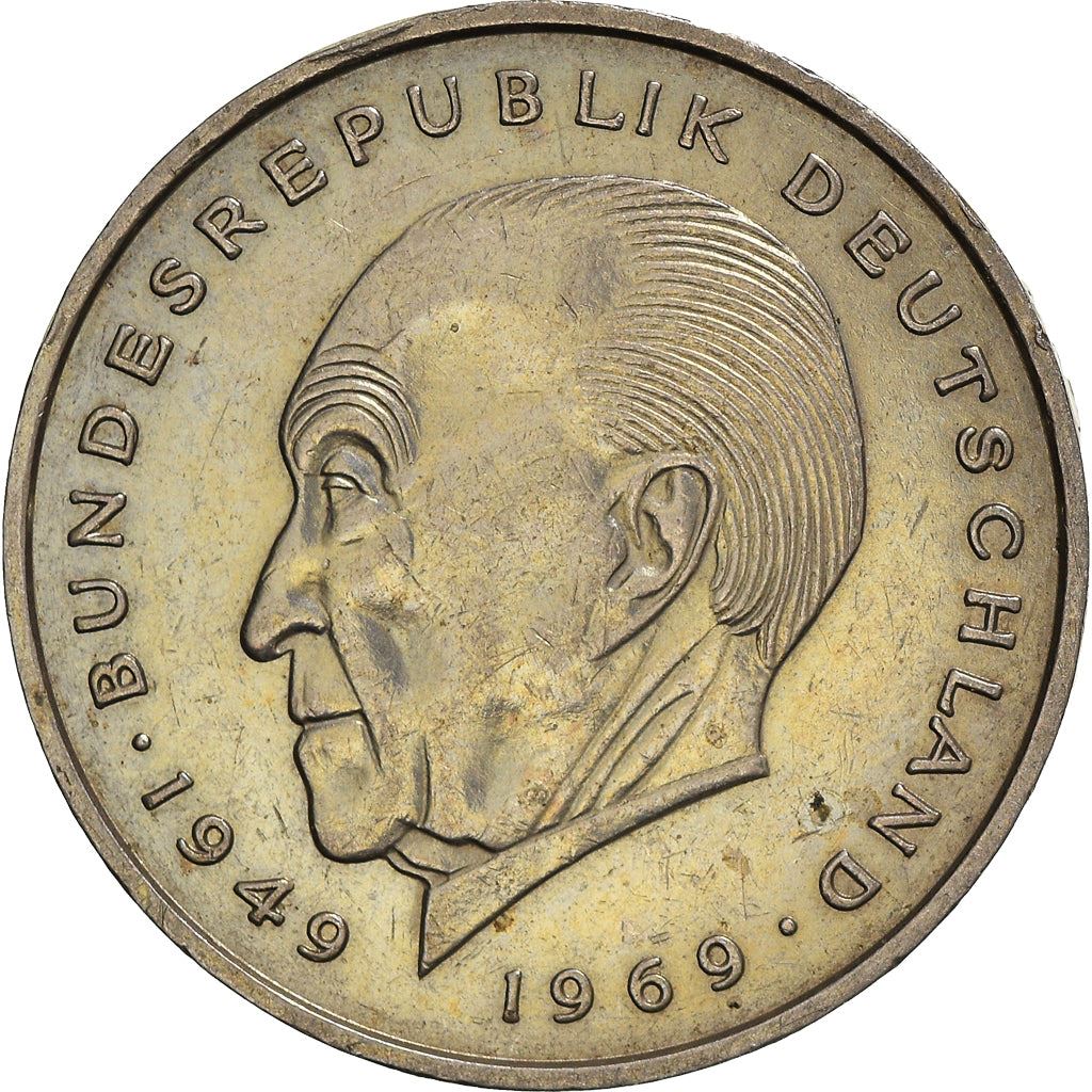 West German 2 Deutsche Mark Coin | Konrad Adenauer | KM124 | 1969 - 1987