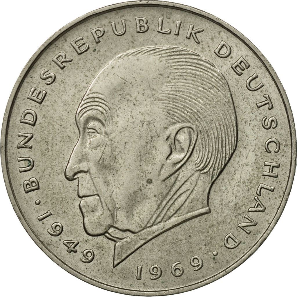 West German 2 Deutsche Mark Coin | Konrad Adenauer | KM124 | 1969 - 1987