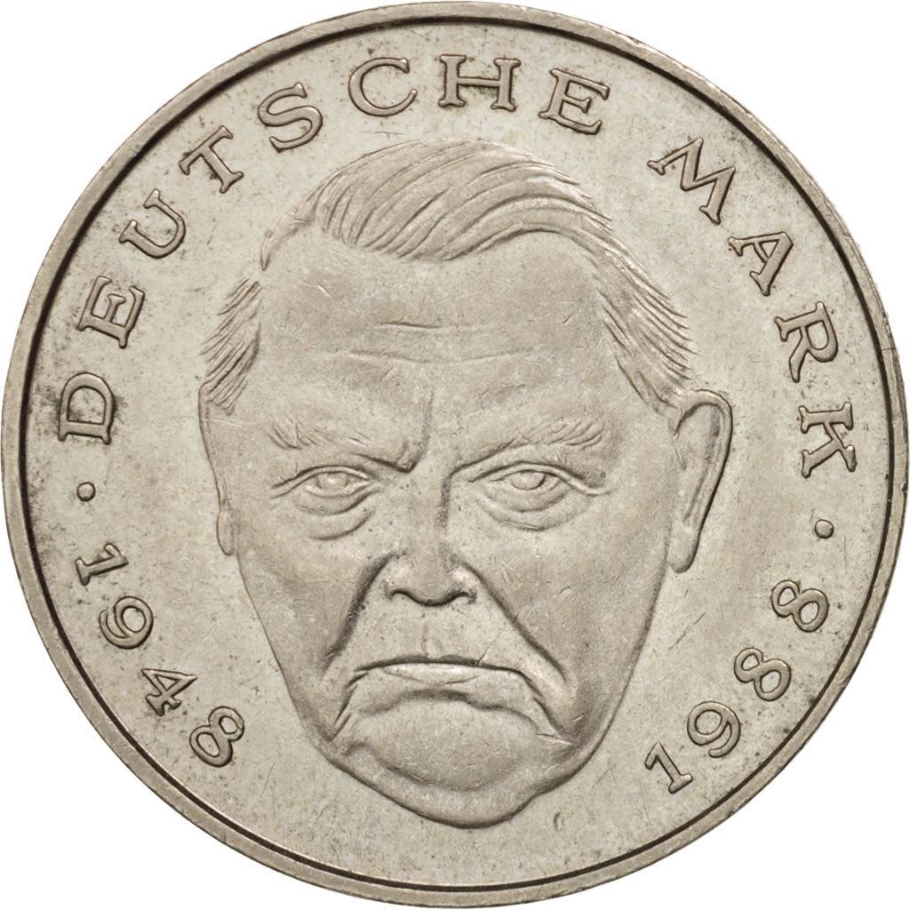 West German 2 Deutsche Mark Coin | Ludwig Erhard | KM170 | 1988 - 2001