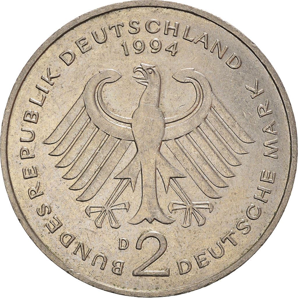 West German 2 Deutsche Mark Coin | Ludwig Erhard | KM170 | 1988 - 2001