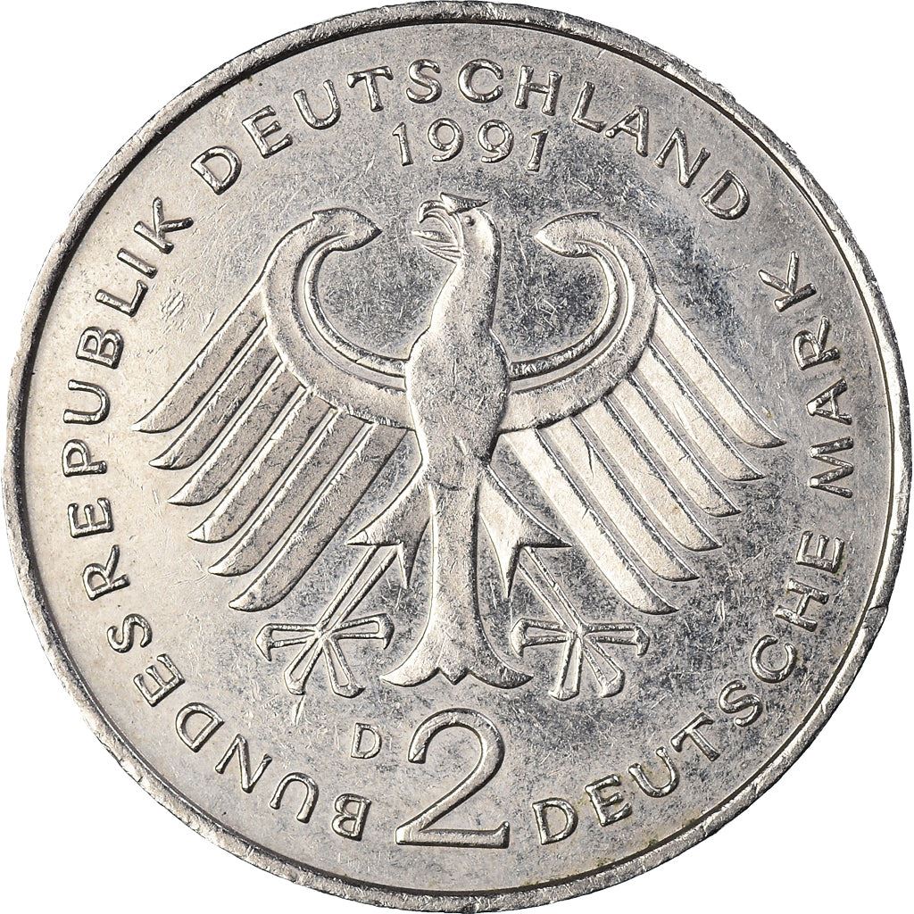 West German 2 Deutsche Mark Coin | Ludwig Erhard | KM170 | 1988 - 2001