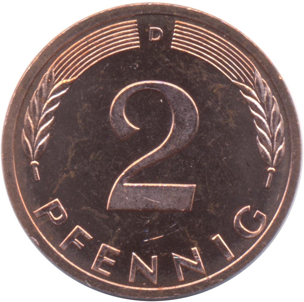 West German 2 Pfennig magnetic | KM106a | 1967 - 2001