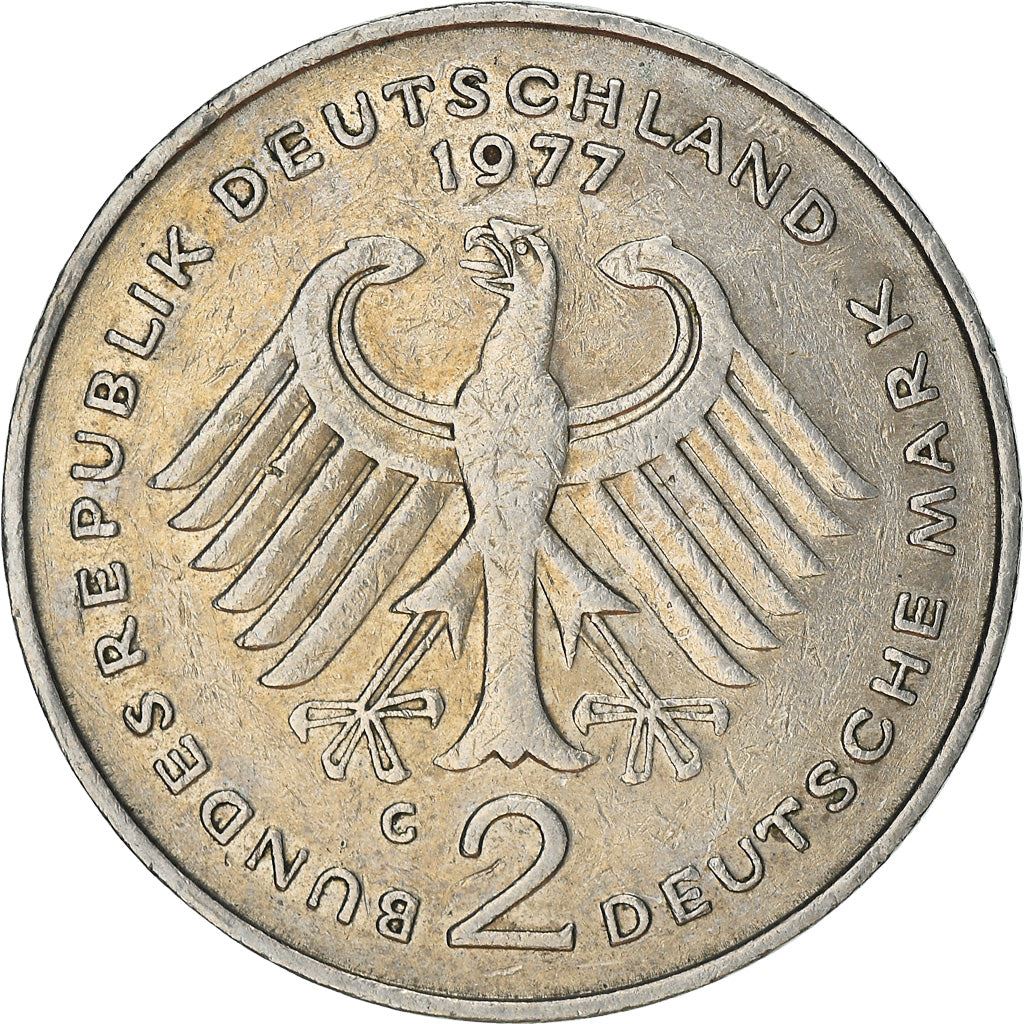 West Germany 2 Deutsche Mark Coin | President Theodor Heuss | Eagle | KMA127 | 1970 - 1987