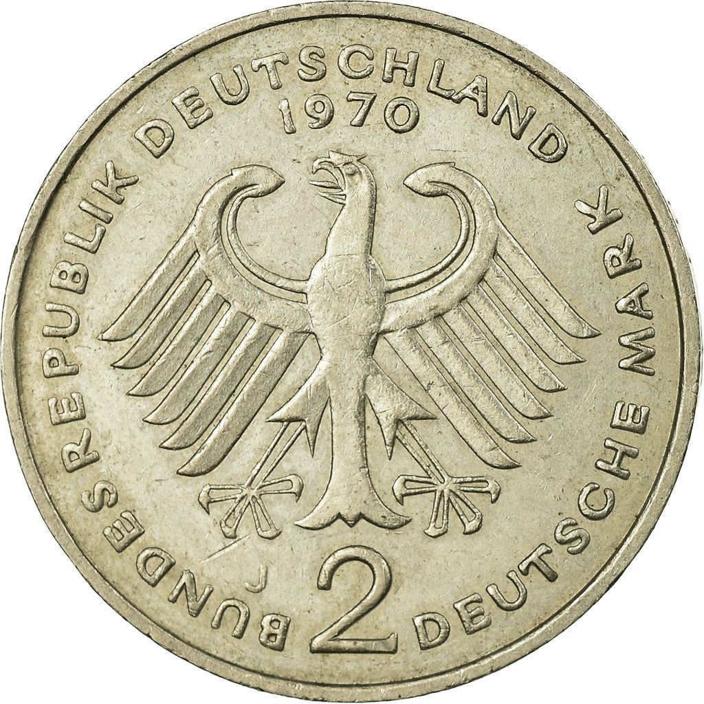 West Germany 2 Deutsche Mark Coin | President Theodor Heuss | Eagle | KMA127 | 1970 - 1987