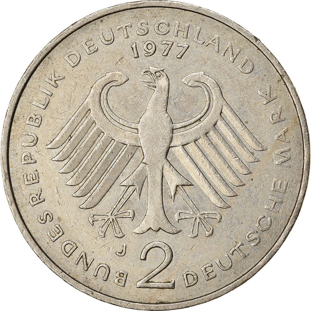 West Germany 2 Deutsche Mark Coin | President Theodor Heuss | Eagle | KMA127 | 1970 - 1987