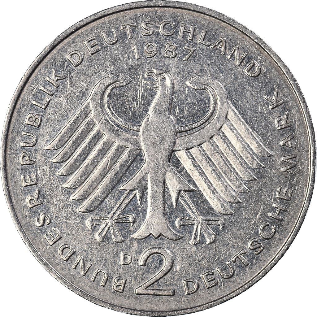 West Germany 2 Deutsche Mark Coin | President Theodor Heuss | Eagle | KMA127 | 1970 - 1987