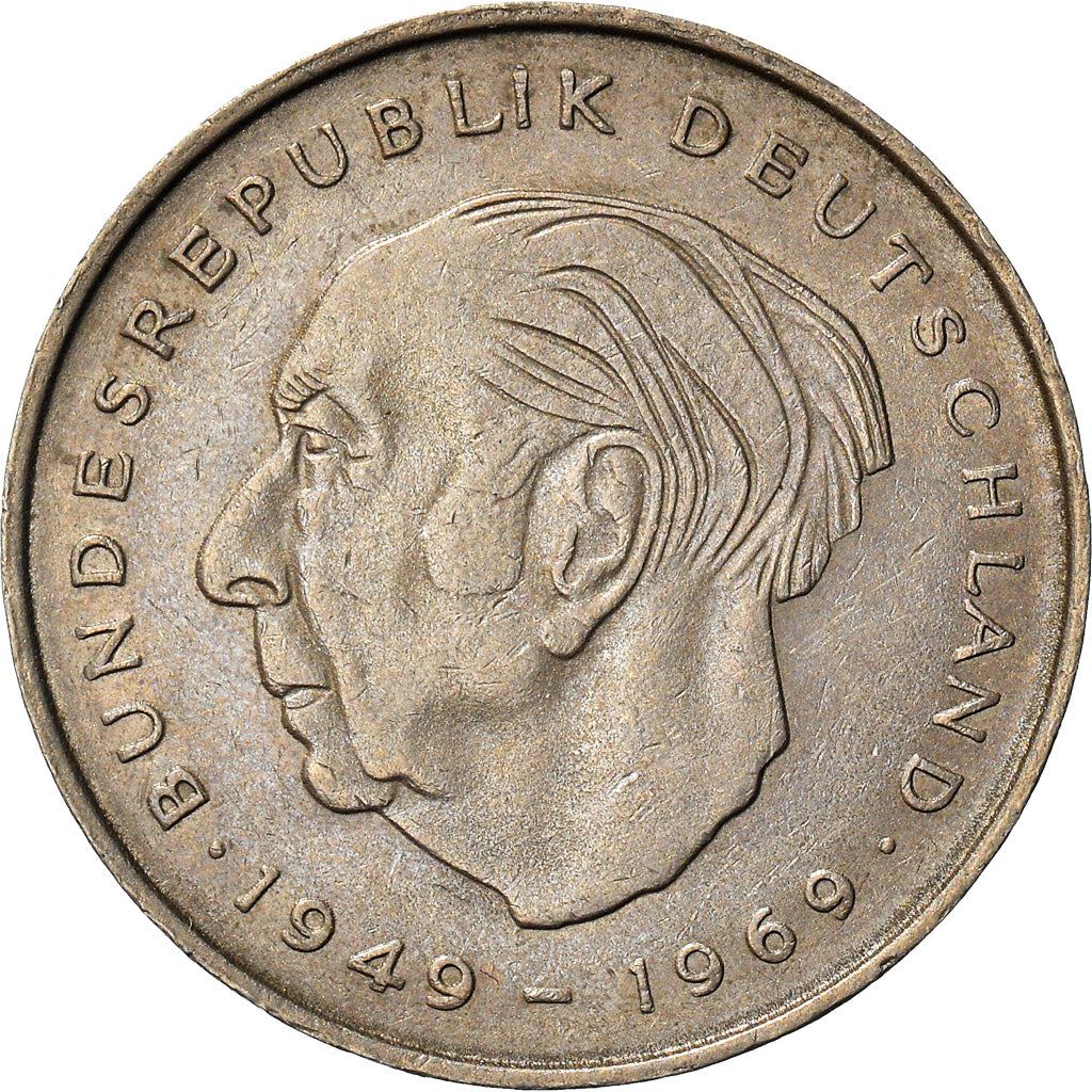 West Germany 2 Deutsche Mark Coin | President Theodor Heuss | Eagle | KMA127 | 1970 - 1987