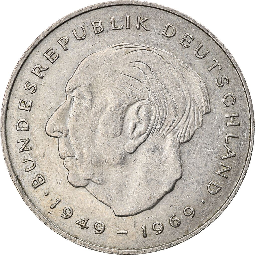 West Germany 2 Deutsche Mark Coin | President Theodor Heuss | Eagle | KMA127 | 1970 - 1987