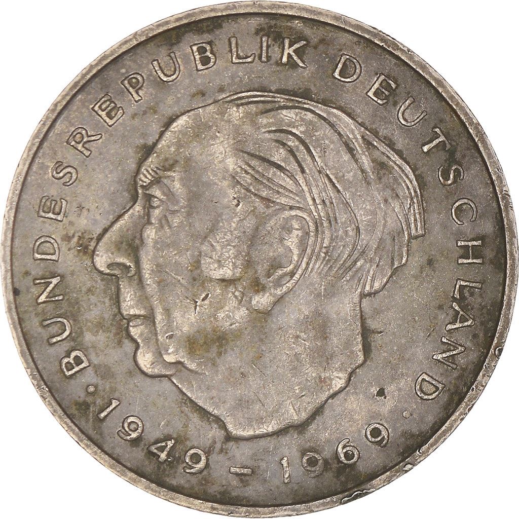 West Germany 2 Deutsche Mark Coin | President Theodor Heuss | Eagle | KMA127 | 1970 - 1987