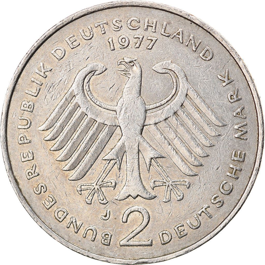 West Germany 2 Deutsche Mark Coin | President Theodor Heuss | Eagle | KMA127 | 1970 - 1987