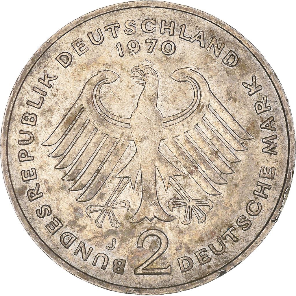 West Germany 2 Deutsche Mark Coin | President Theodor Heuss | Eagle | KMA127 | 1970 - 1987