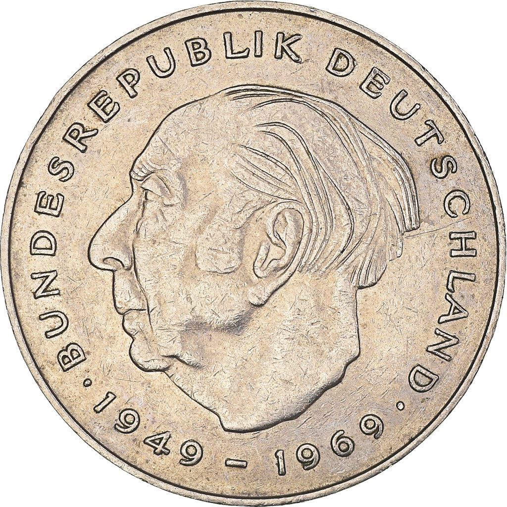 West Germany 2 Deutsche Mark Coin | President Theodor Heuss | Eagle | KMA127 | 1970 - 1987