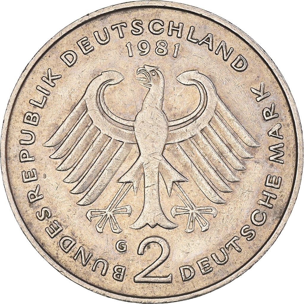 West Germany 2 Deutsche Mark Coin | President Theodor Heuss | Eagle | KMA127 | 1970 - 1987