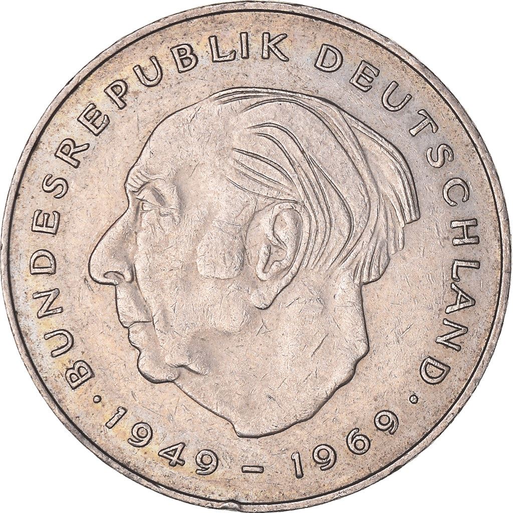 West Germany 2 Deutsche Mark Coin | President Theodor Heuss | Eagle | KMA127 | 1970 - 1987