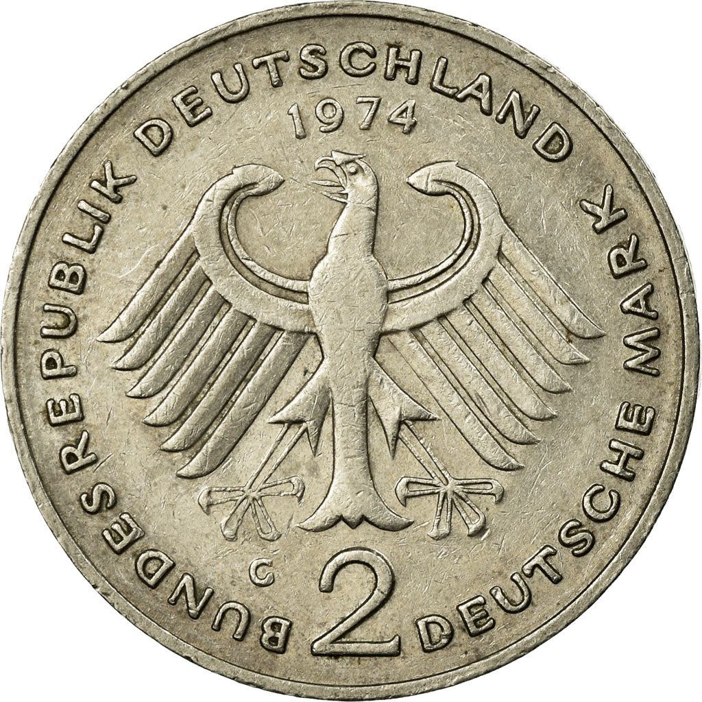 West Germany 2 Deutsche Mark Coin | President Theodor Heuss | Eagle | KMA127 | 1970 - 1987