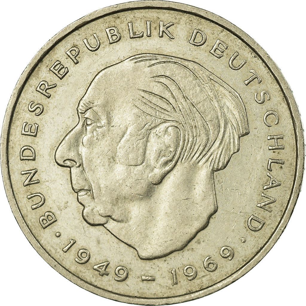 West Germany 2 Deutsche Mark Coin | President Theodor Heuss | Eagle | KMA127 | 1970 - 1987