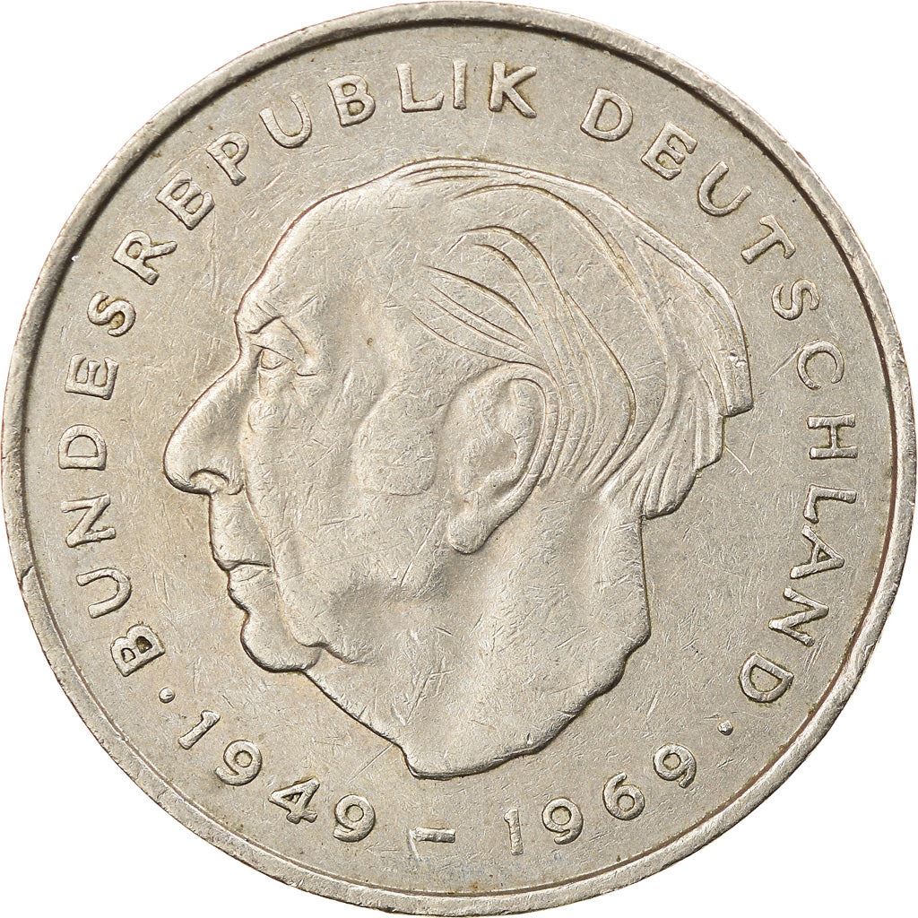 West Germany 2 Deutsche Mark Coin | President Theodor Heuss | Eagle | KMA127 | 1970 - 1987