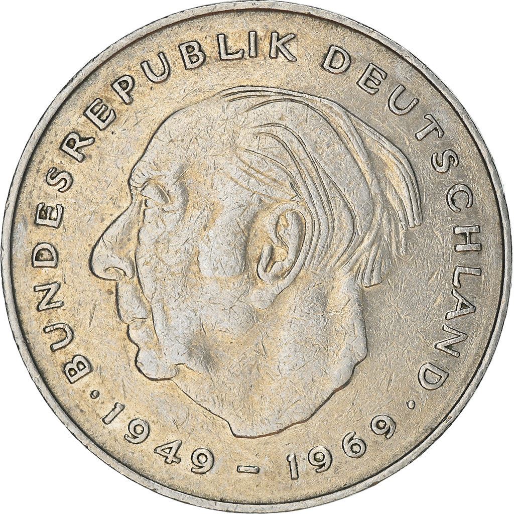 West Germany 2 Deutsche Mark Coin | President Theodor Heuss | Eagle | KMA127 | 1970 - 1987