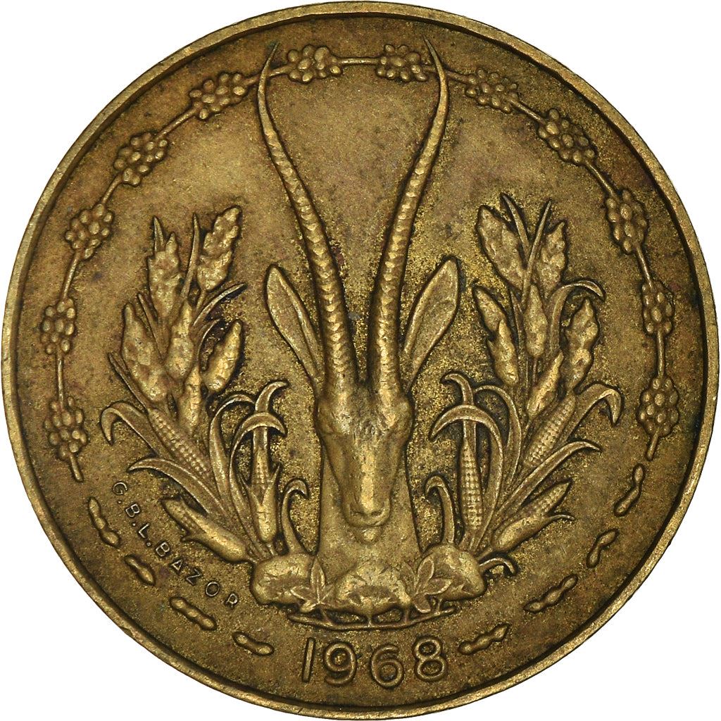 Western African States | 10 Francs Coin | Sawfish | Gazelle | KM1a | 1966 - 1981