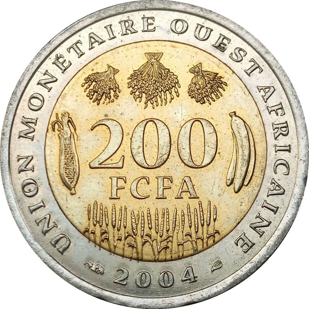 Western African States | 200 Francs Coin | Swfish | Banana | Corn | KM14 | 2003 - 2018