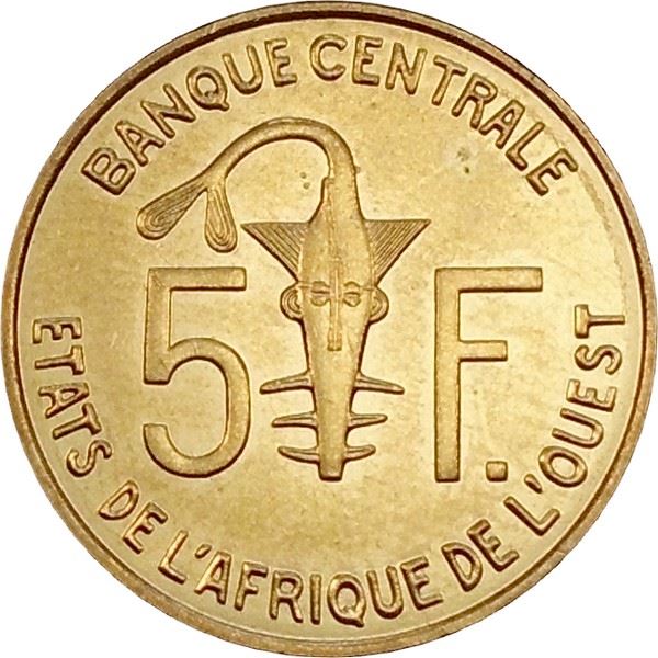 Western African States | 5 Francs Coin | Sawfish | Gazelle | KM2a | 1965 - 2020