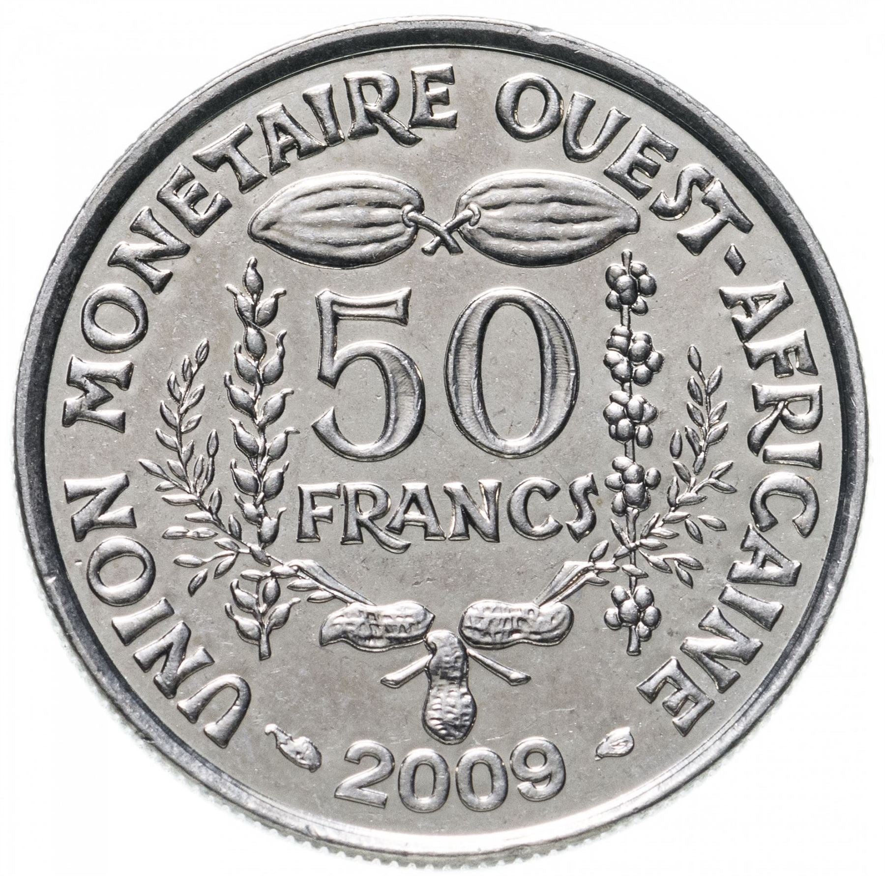 Western African States | 50 Francs Coin | Sawfish | Beans | Grain | Nuts | KM6 | 1972 - 2011