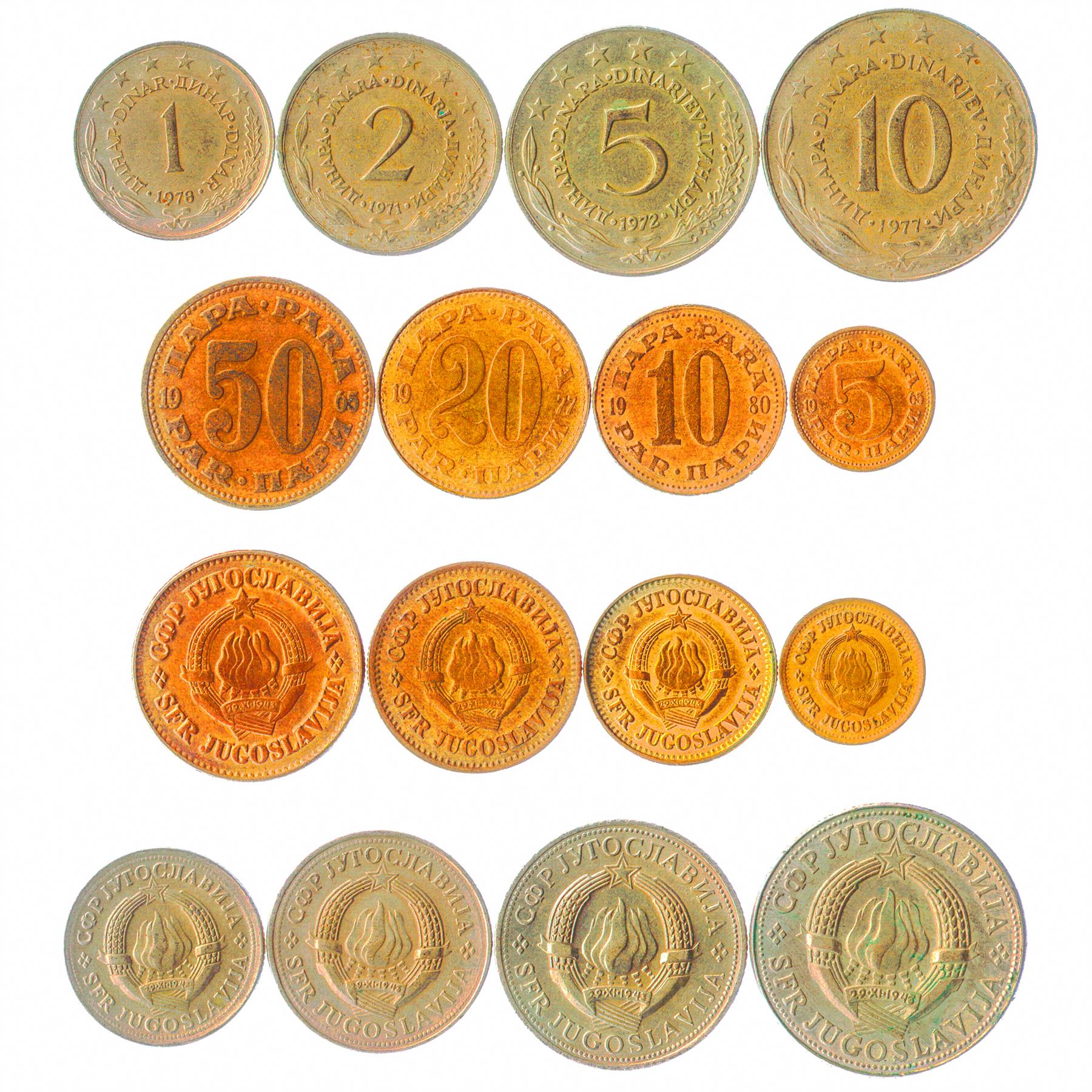 Yugoslav 8 Coin Set 5 10 20 50 Para 1 2 5 10 Dinara | Flame | Star | 1965 - 1981