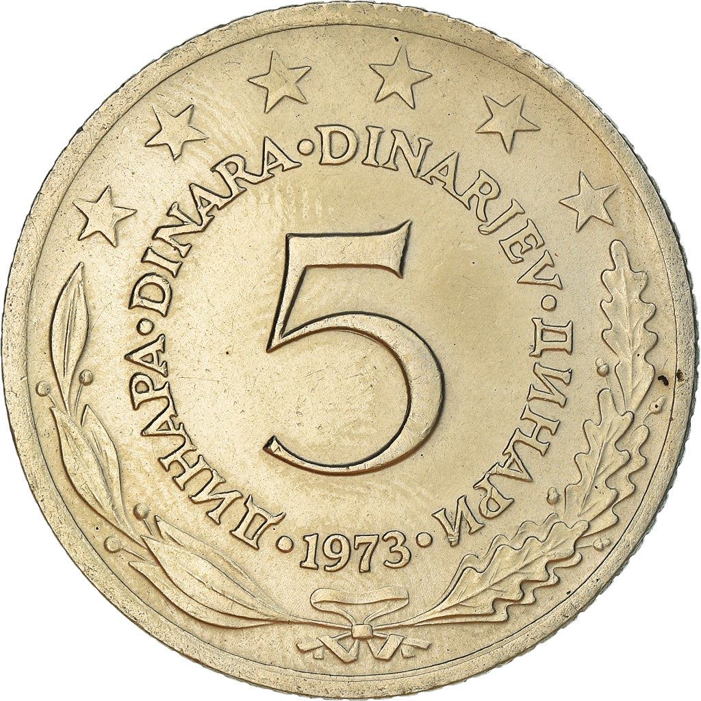 Yugoslavia Coin | 5 Dinara | Flame | Stars | KM58 | 1971 - 1981