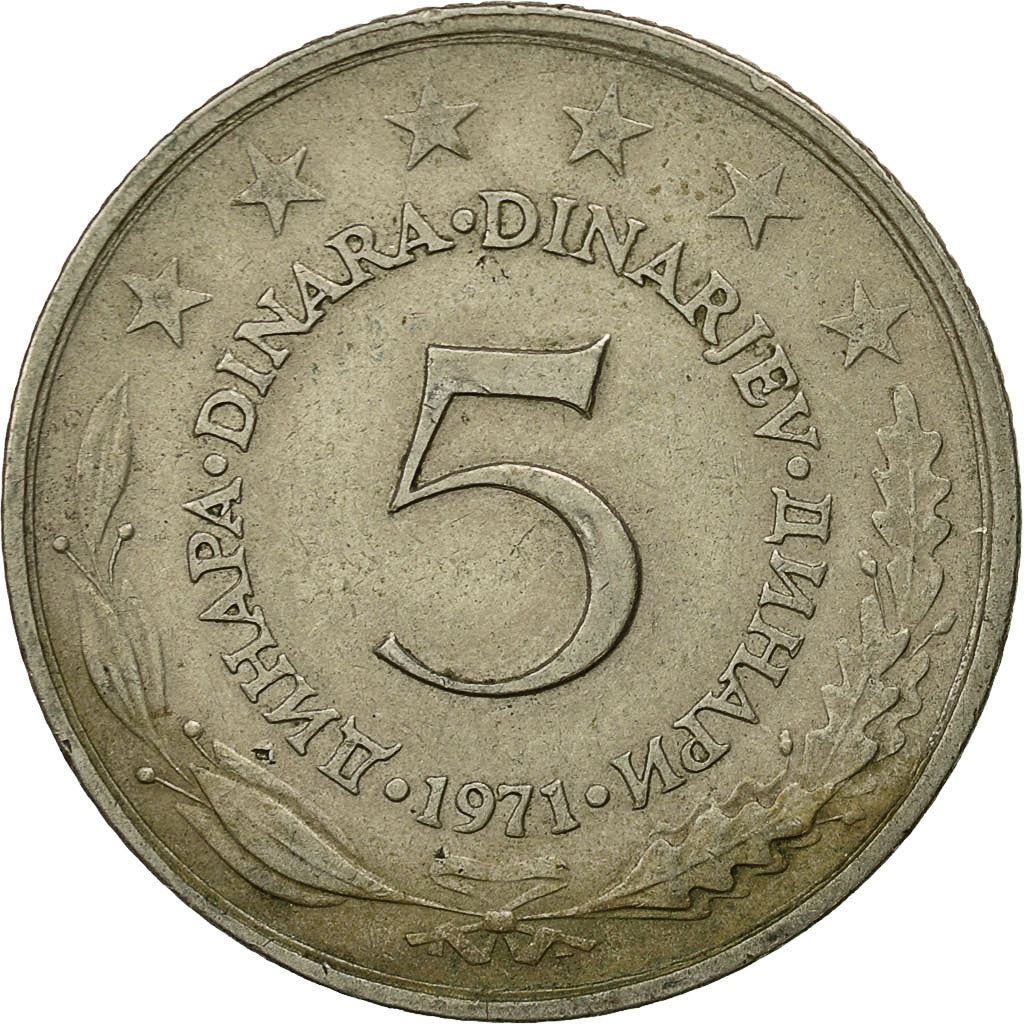 Yugoslavia Coin | 5 Dinara | Flame | Stars | KM58 | 1971 - 1981