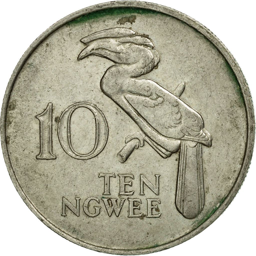 Zambia | 10 Ngwee Coin | Crowned hornbill | Km:12 | 1968 - 1987