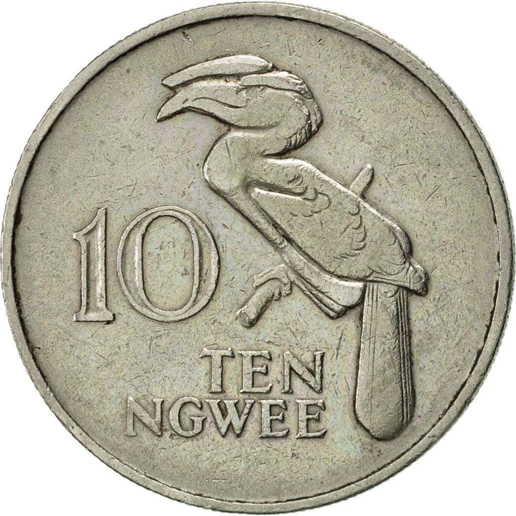 Zambia | 10 Ngwee Coin | Crowned hornbill | Km:12 | 1968 - 1987