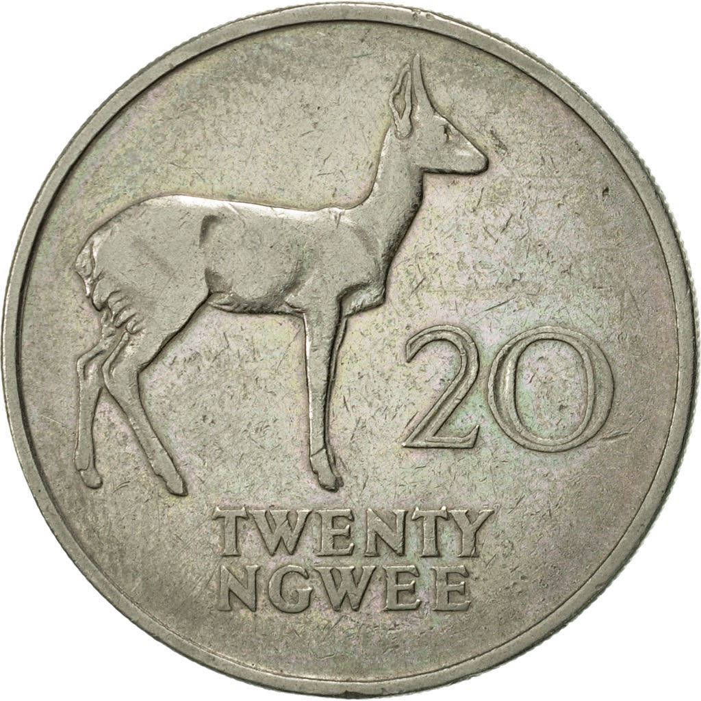 Zambia | 20 Ngwee Coin | Bohor Reedbuck | Km:13 | 1968 - 1988