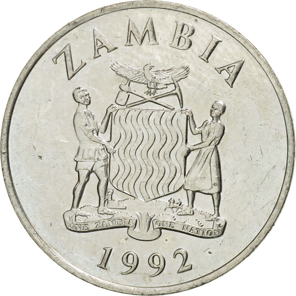 Zambia | 25 Ngwee Coin | Crowned Hornbill | Km:29 | 1992