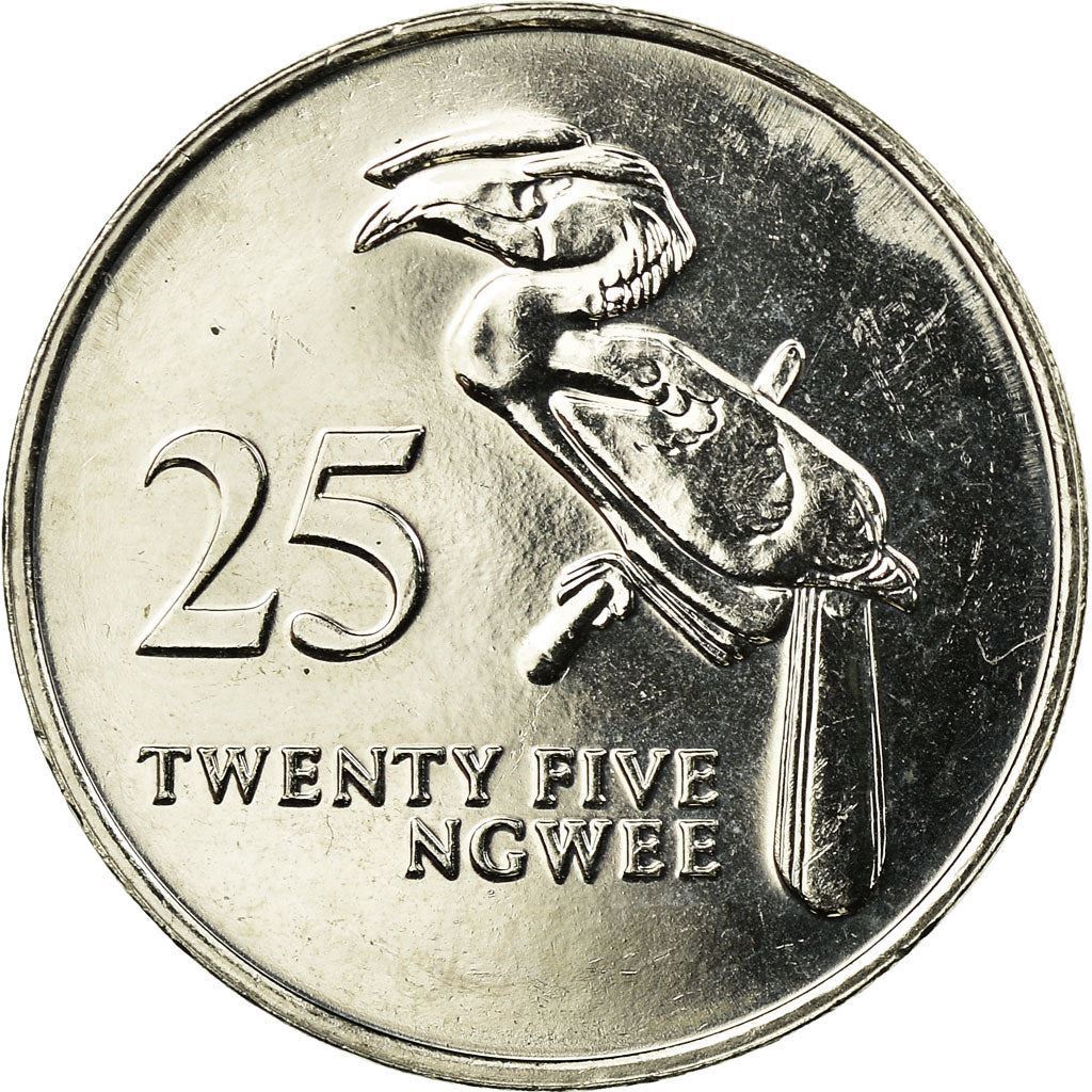 Zambia | 25 Ngwee Coin | Crowned Hornbill | Km:29 | 1992