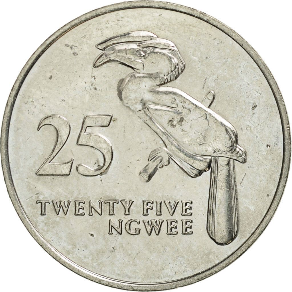 Zambia | 25 Ngwee Coin | Crowned Hornbill | Km:29 | 1992