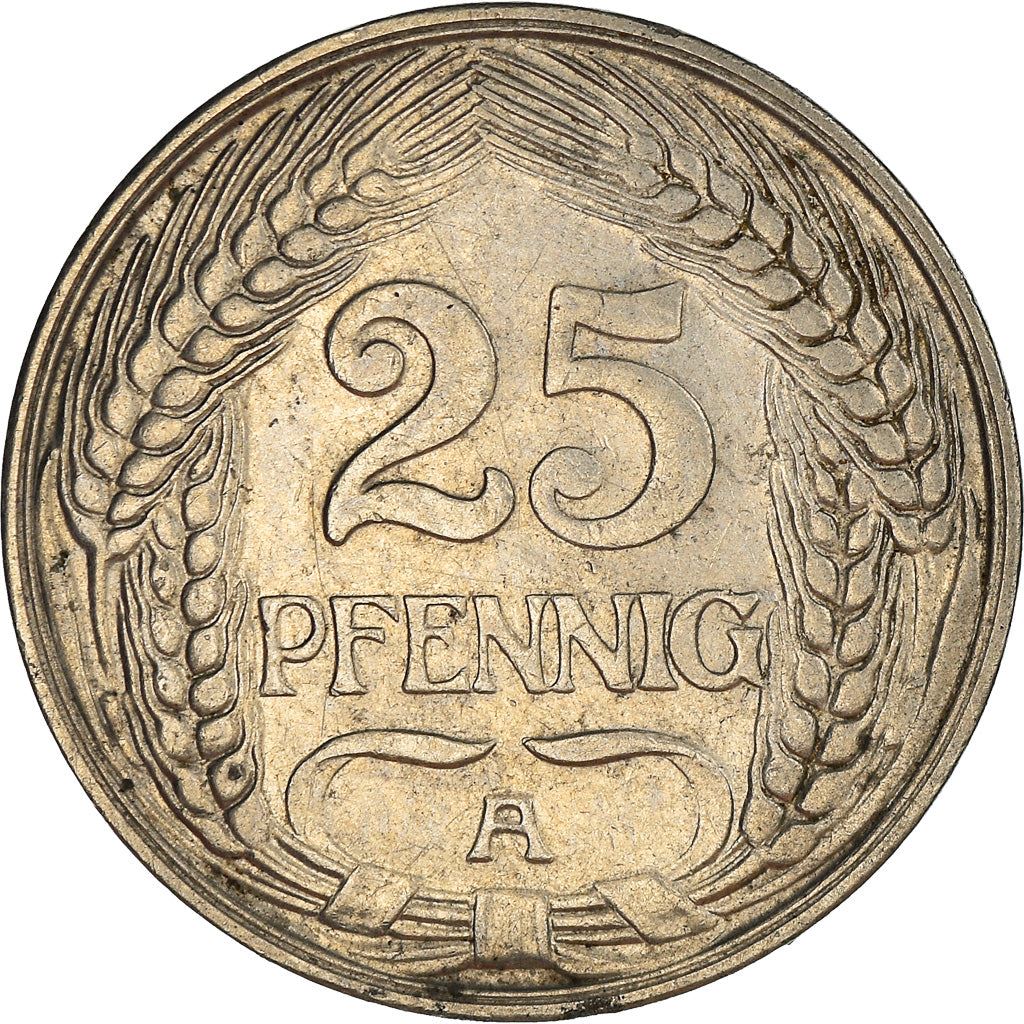 German Empire 25 Pfennig Coin | Deutsches Reich | Wilhelm II | KM18 | 1909 - 1912