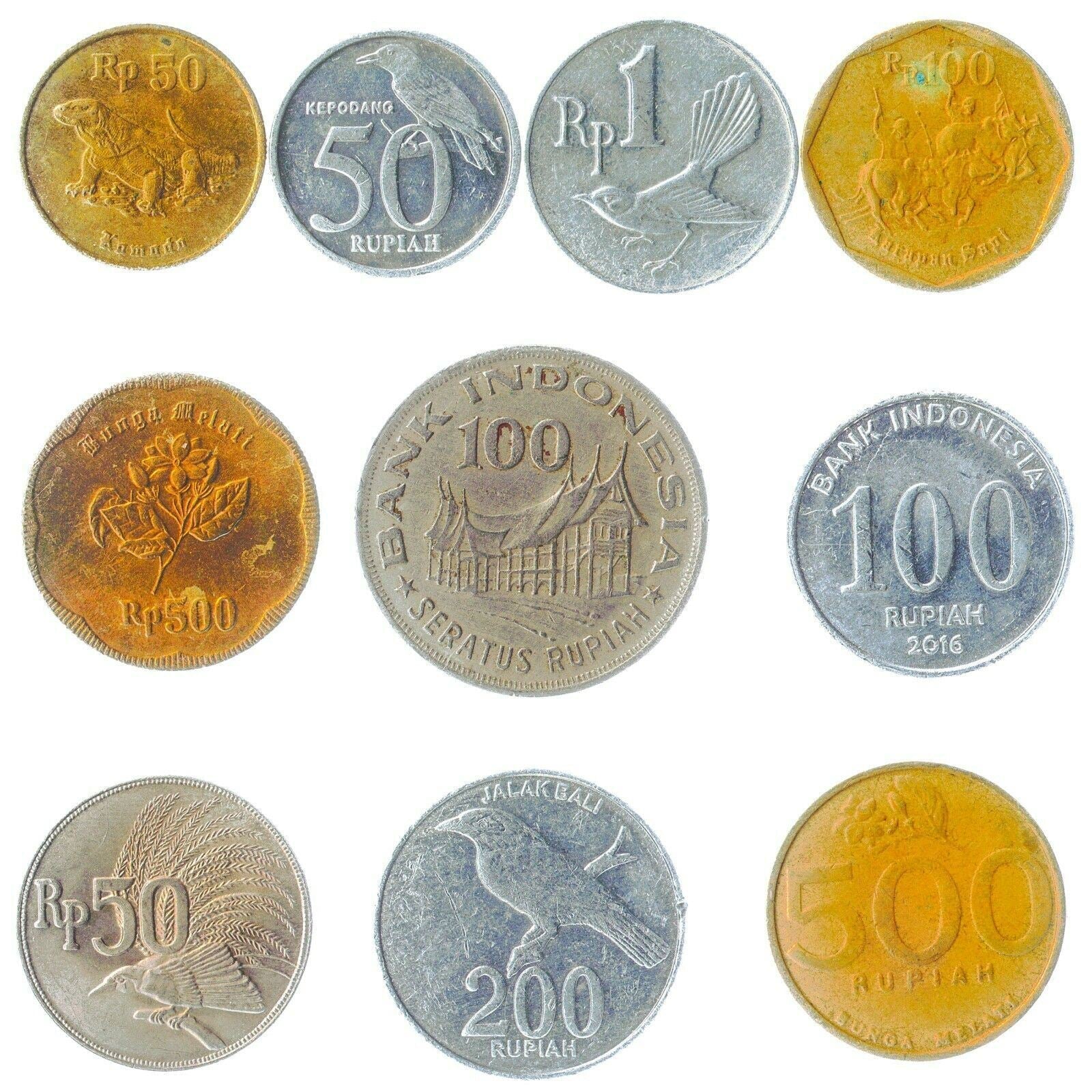 10 Indonesian Coins | Sen Rupiah | Bird of Paradise | Komodo dragon lizard | Garuda Pancasila | 1965 - 2022