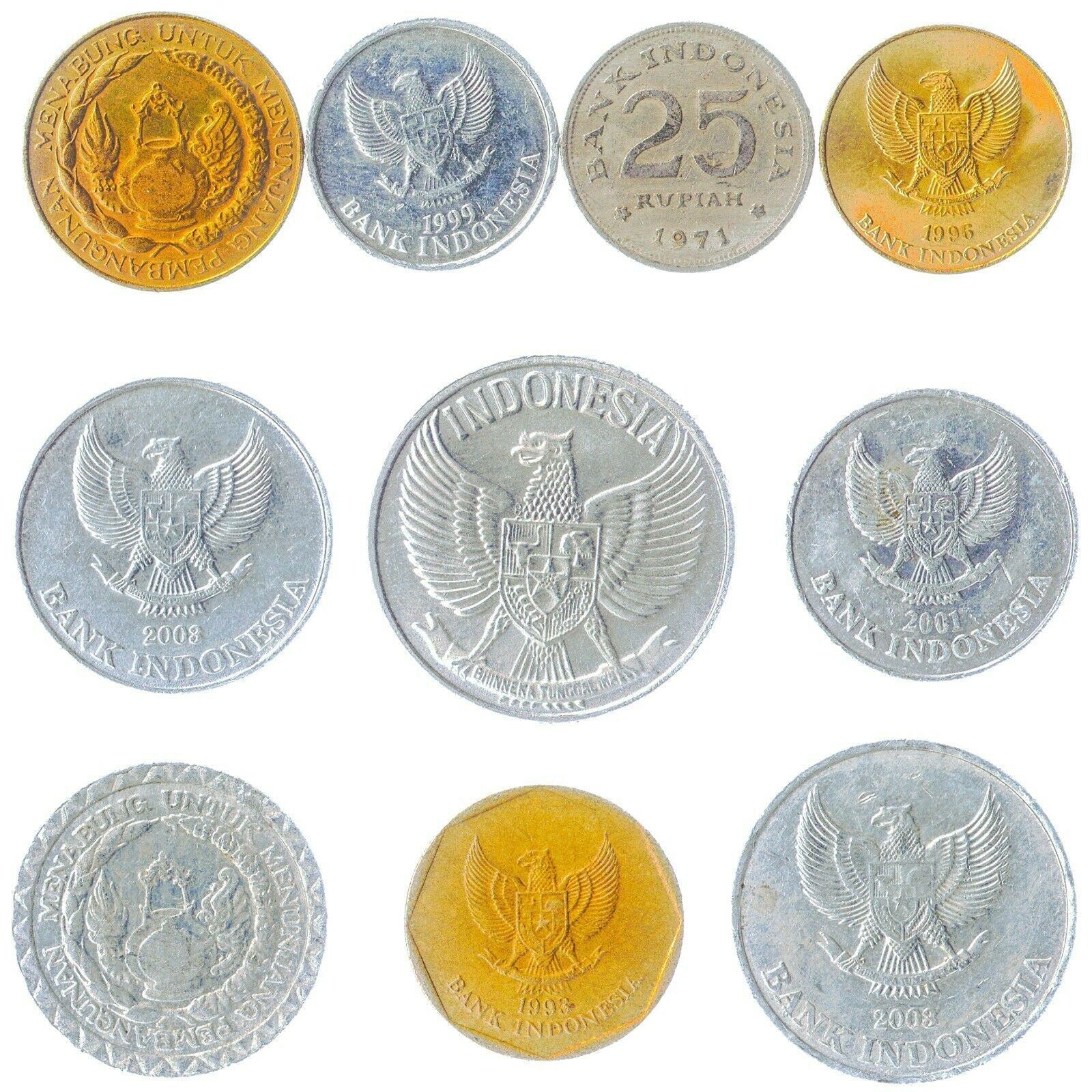 10 Indonesian Coins | Sen Rupiah | Bird of Paradise | Komodo dragon lizard | Garuda Pancasila | 1965 - 2022