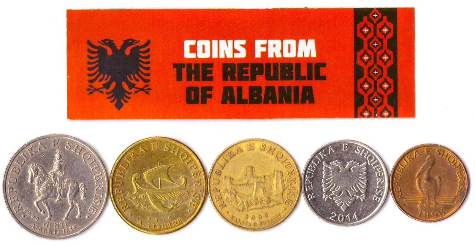 Albanian Coins 1 Lek - 50 Leke Mixed Currency Albania Liburna Galley 1995-2018