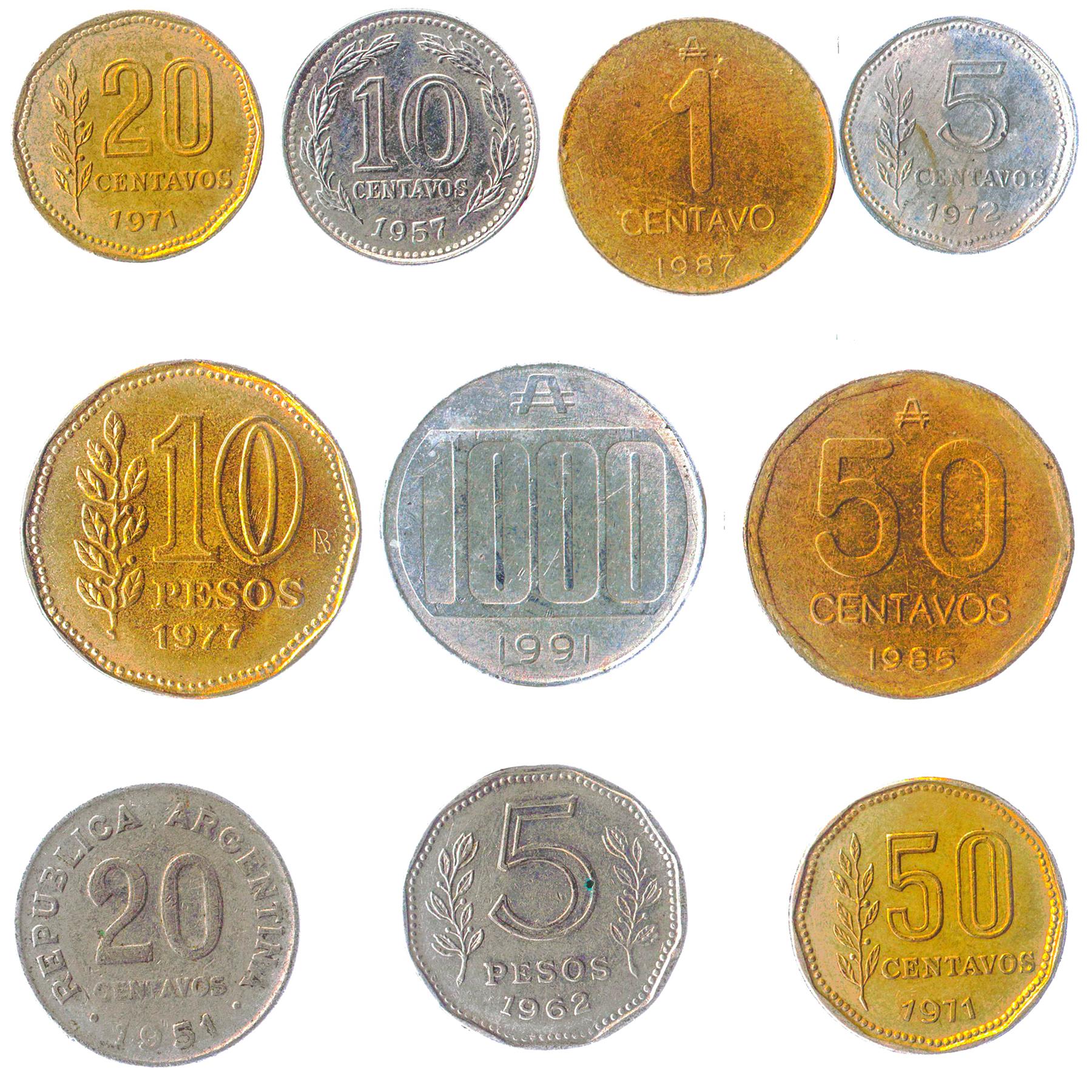 Argentina 10 Mixed Coins | Centavos | Pesos | Australes | Freedom Head | Sun of May | 1954 - 2022