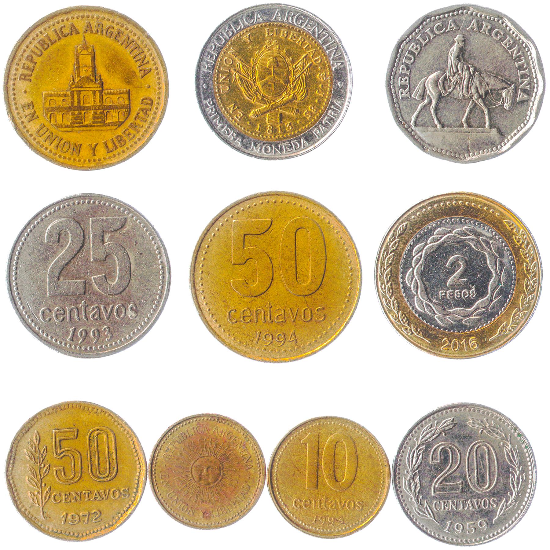 Argentina 10 Mixed Coins | Centavos | Pesos | Australes | Freedom Head | Sun of May | 1954 - 2022