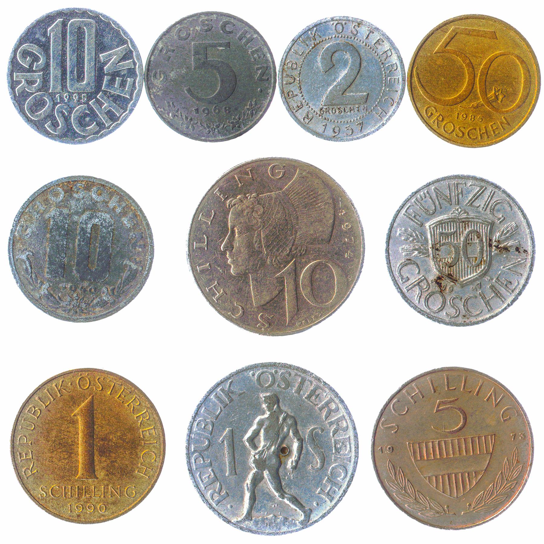 Austria 10 Mixed Coins | Groschen | Schilling | Austrian Pre - Euro Currency | 1947 - 2001