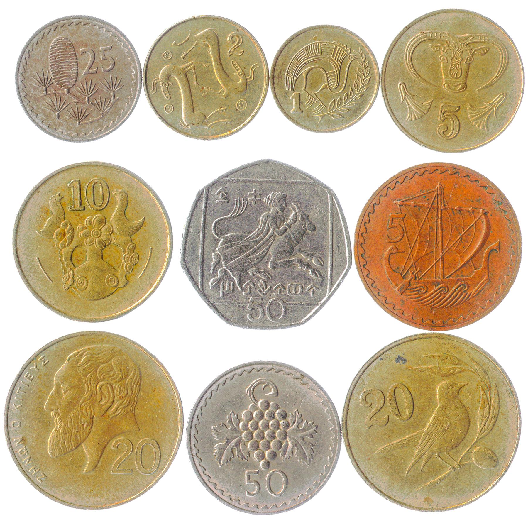 Cyprus 10 Mixed Coins | Cents | Mils | Ancient Cypriot Symbols | 1955 - 2007