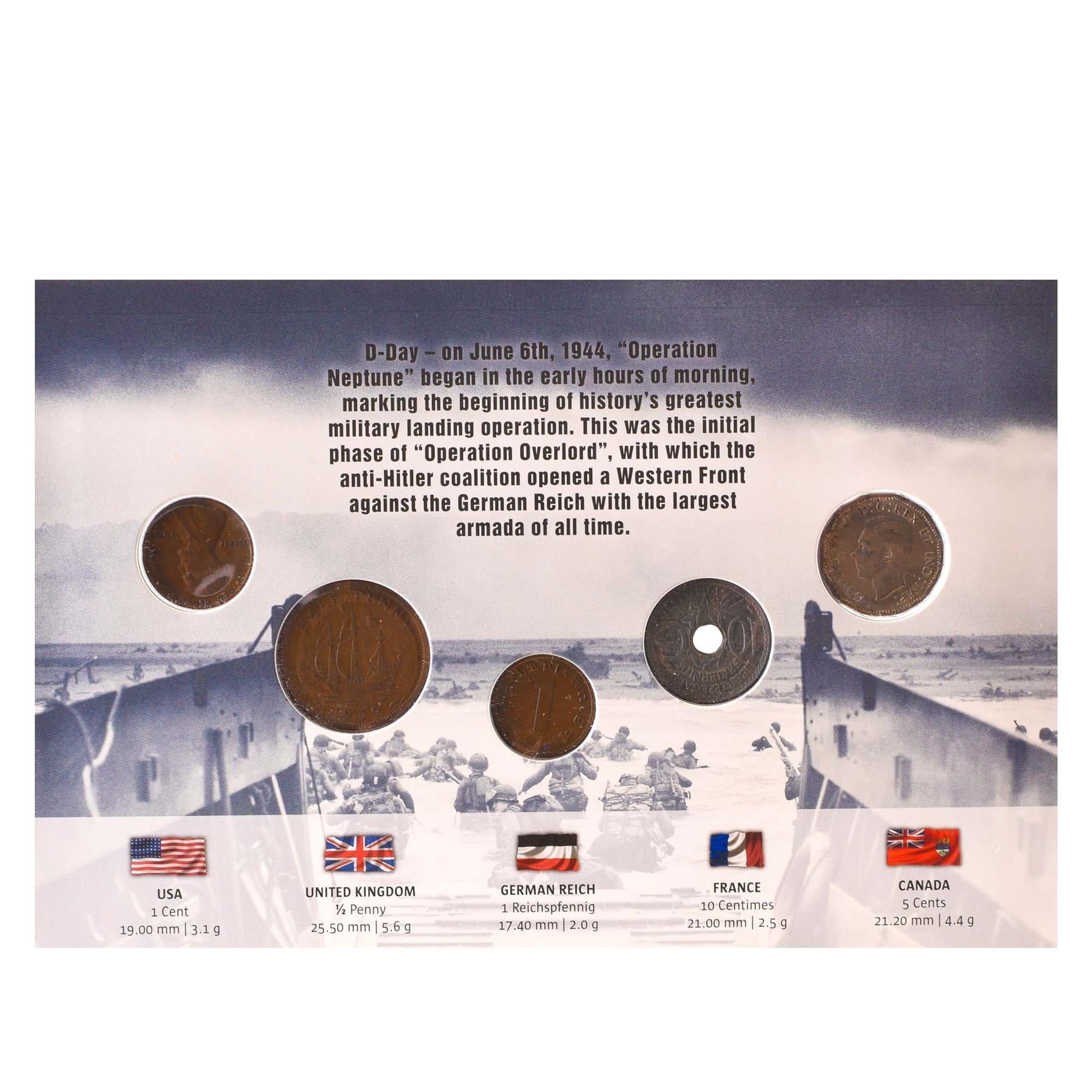 D-Day | 5 Coin Set | Canada | France | German Reich | United Kingdom | USA | Normandy landings | Operation Neptune | 1939 - 1945