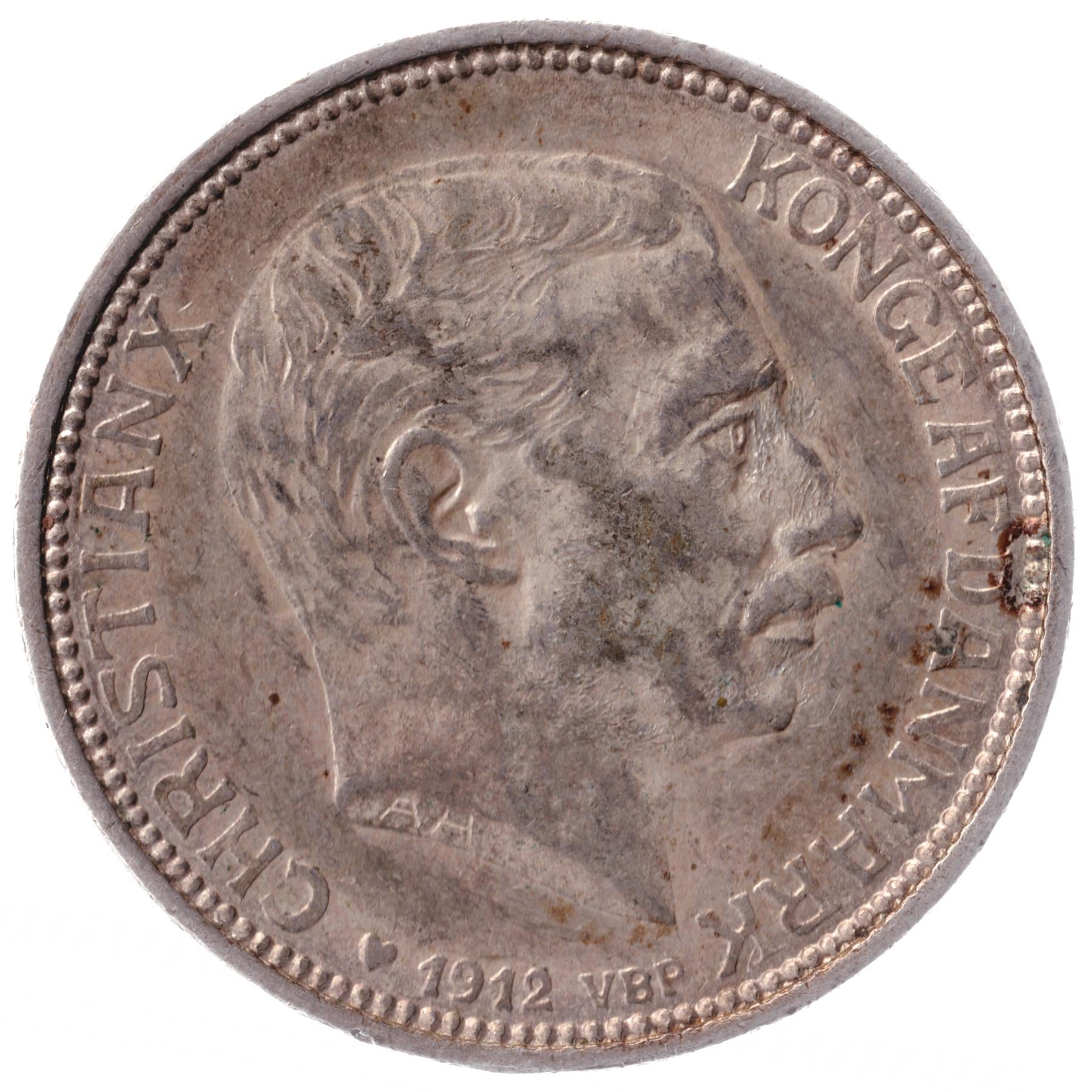 Danish Silver Coin 2 Kroner | Christian X | Frederik VIII Death | KM811 | Denmark | 1912